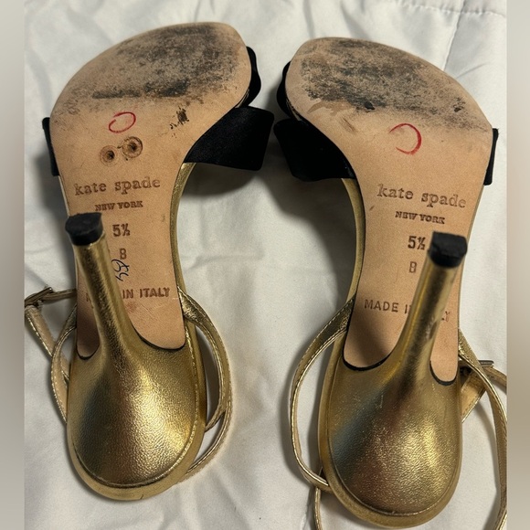 Kate Spade New York Black Satin Knot Detail Gold Elegant Classy Heels 5.5 Italy - Picture 6 of 16